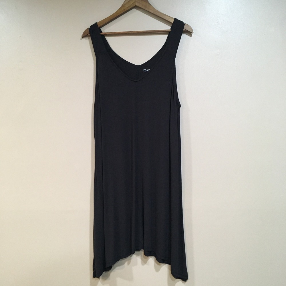 DKNY Tank Dress‎ Womens 1X Black Sharkbite Hem Minimalist Neutral Capsule Beachy
